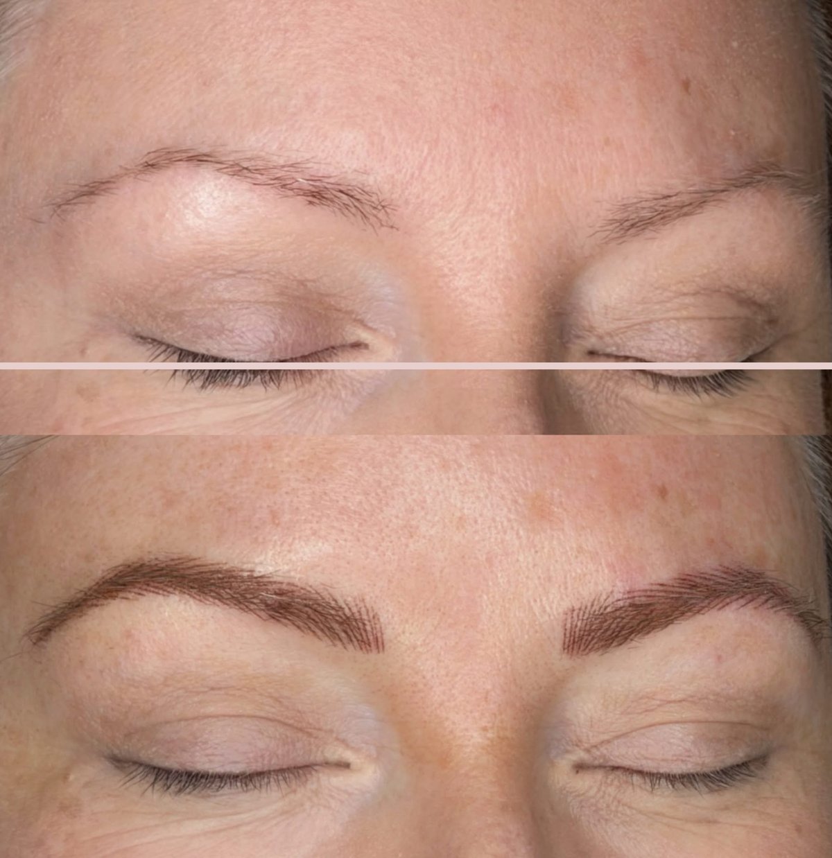 Brows restored, before and after, by Yaqui Cortez