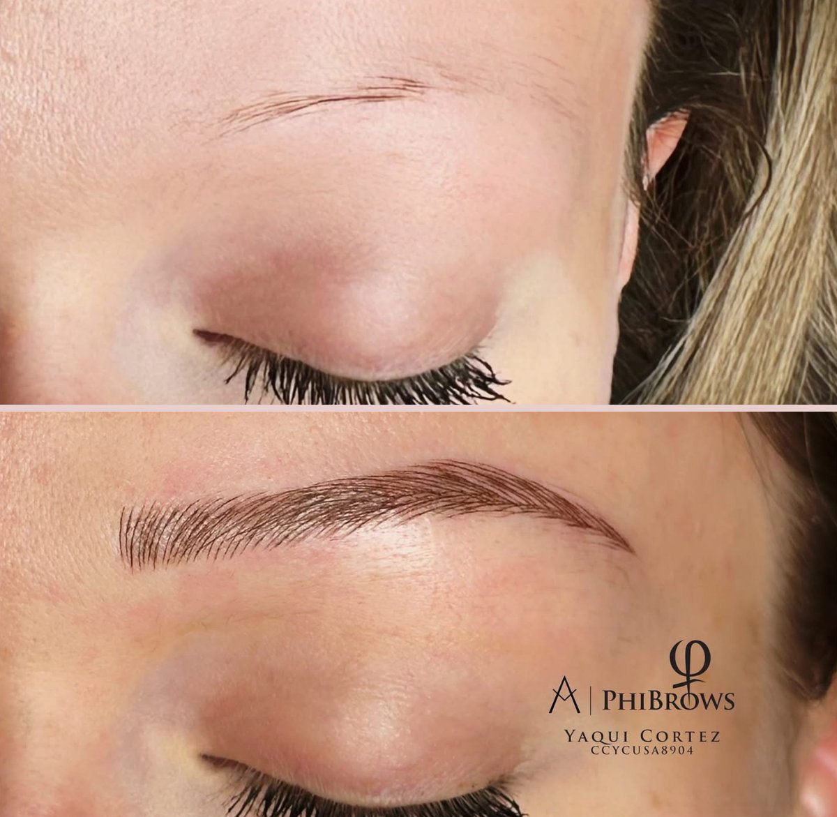 Microblading close up, before and after, by Yaqui Cortez