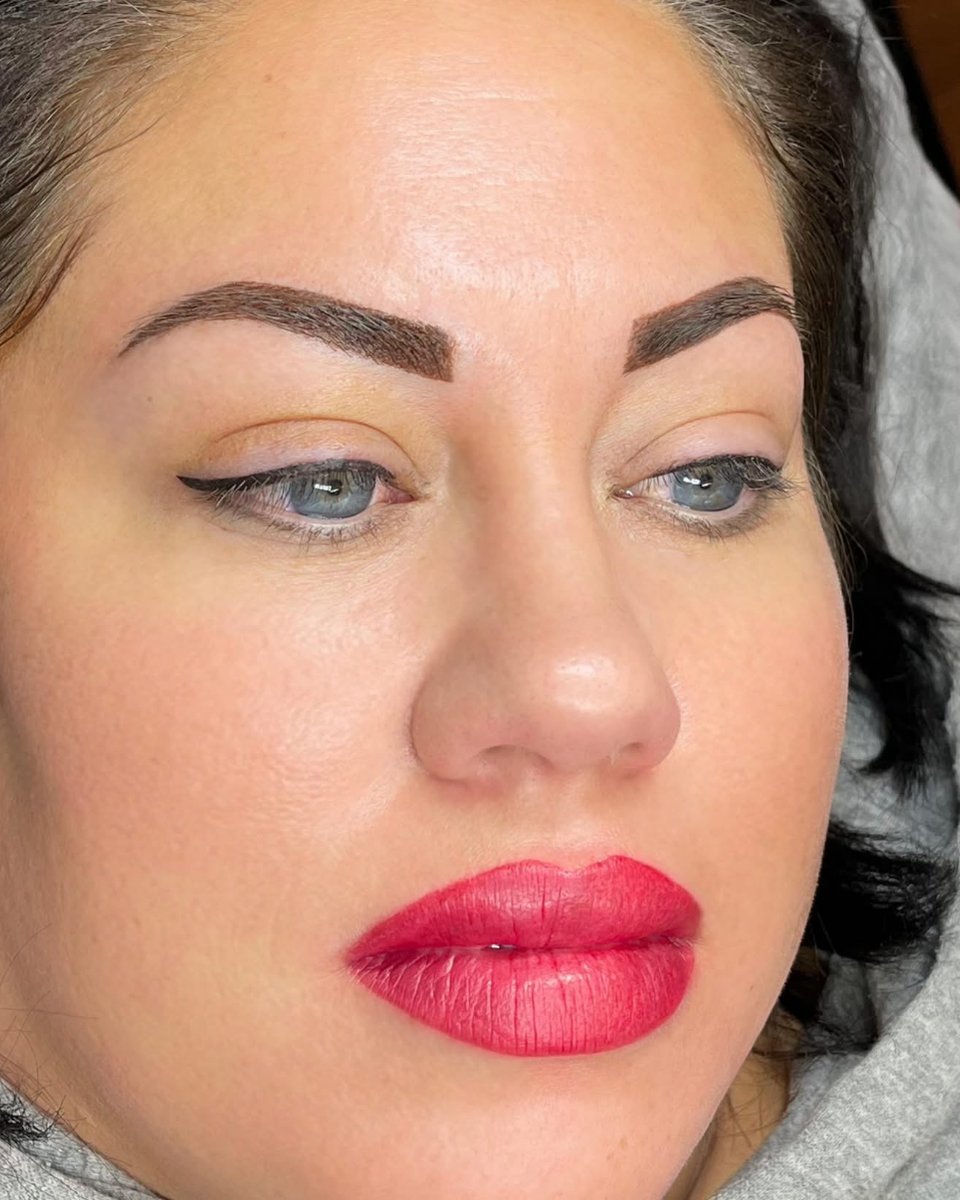 Lip blush, brows, and eyeliner, by Yaqui Cortez