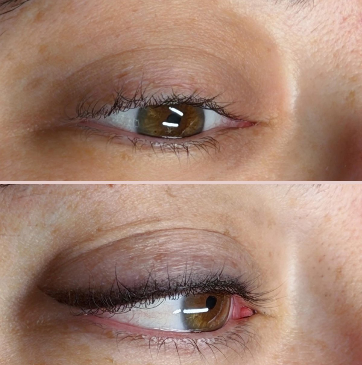 Permanent eyeliner, before and after, by Yaqui Cortez